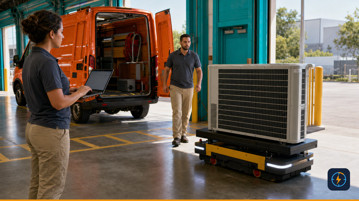 Field coordinator matching an HVAC specialist, vehicle, and equipment to an urgent need
